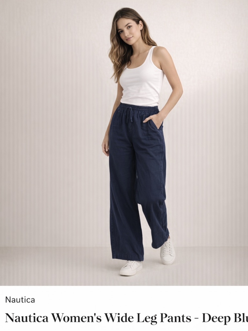 Nautica Women’s Wide Leg Pants Deep Blue Drawstring Waist Size M